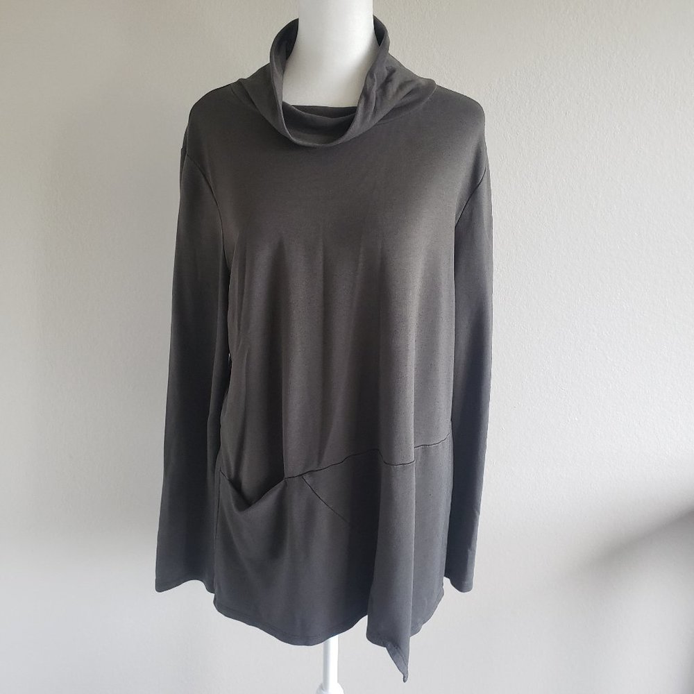J. Jill Pure Jill Soft Tencel Top Tunic Olive Green Cowl Neck Pocket Size M